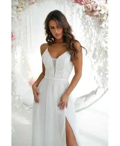 Vestito lungo elegante, bianco - Vestiti eleganti - Vestiti sposa - Gogolfun.it