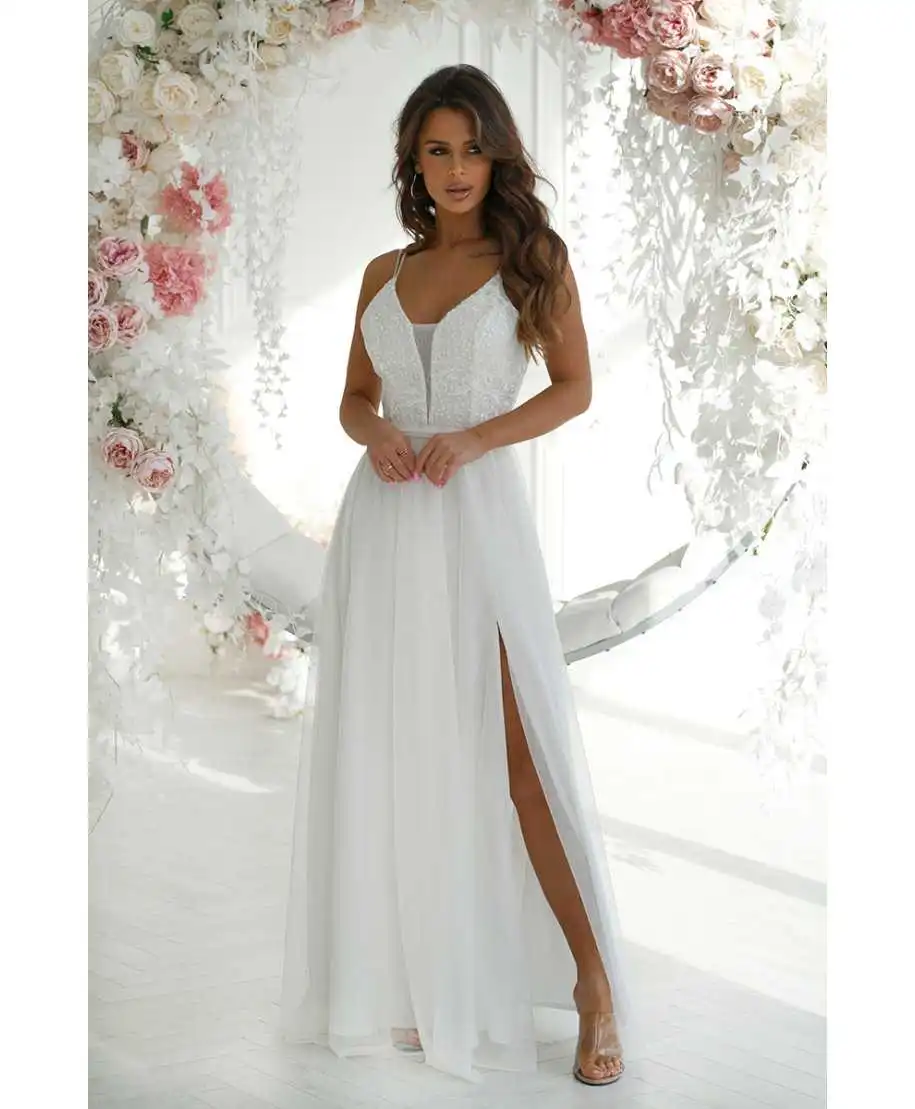 Vestito lungo elegante, bianco - Vestiti eleganti - Vestiti sposa - Gogolfun.it