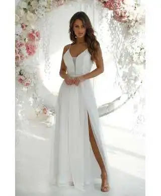 Vestito lungo elegante, bianco - Vestiti eleganti - Vestiti sposa - Gogolfun.it