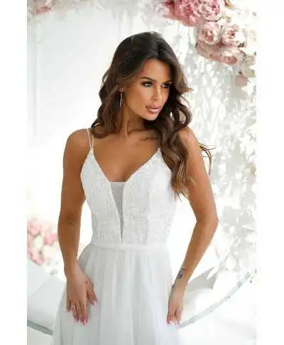 Vestito lungo elegante, bianco - Vestiti eleganti - Vestiti sposa - Gogolfun.it