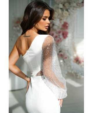 Vestito corto bianco - Tubino mono spalla - Vestiti bianchi - Matrimonio civile - Gogolfun.it