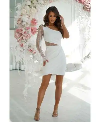 Vestito corto bianco - Tubino mono spalla - Vestiti bianchi - Matrimonio civile - Gogolfun.it