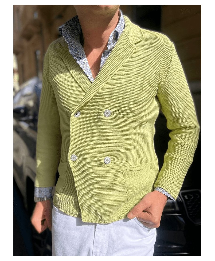 Cardigan uomo doppiopetto - Verde acido - Cardigan uomo  - gogolfun.it