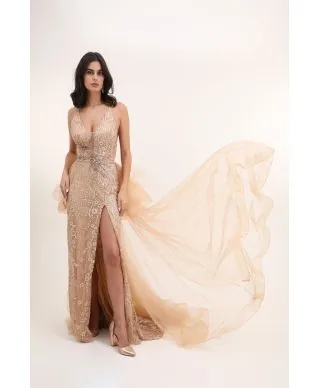 Abito da cerimonia oro - A sirena - Coda staccabile