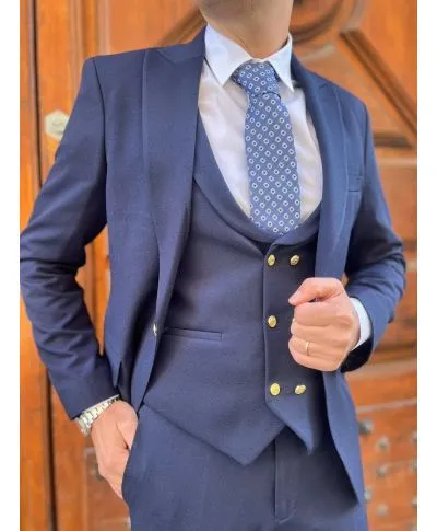 Abito uomo blu elegante, con gilet