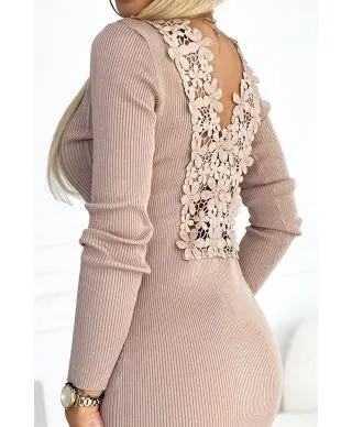 Vestito corto in maglia con schiena scollata, beige - Vestiti per tutti giorni - Gogolfun.it