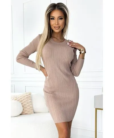 Vestito corto in maglia con schiena scollata, beige - Vestiti per tutti giorni - Gogolfun.it