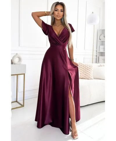 Vestito lungo elegante bordeaux - Crystal - Vestiti eleganti economici - Gogolfun.it