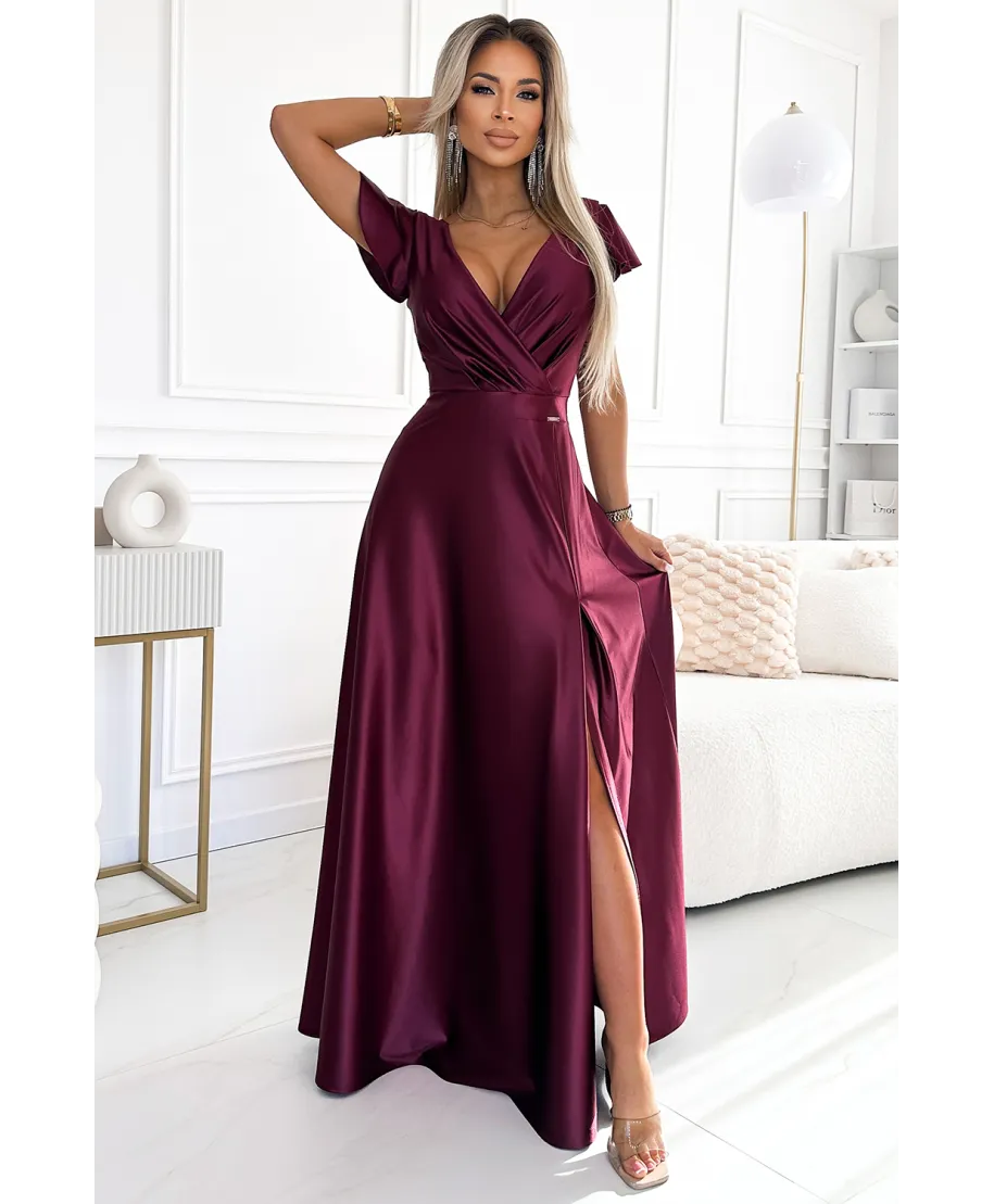 Vestito lungo elegante bordeaux - Crystal - Vestiti eleganti economici - Gogolfun.it