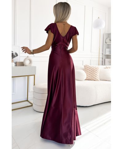 Abito lungo bordeaux da cerimonia con manichette - Crystal - gogolfun.it