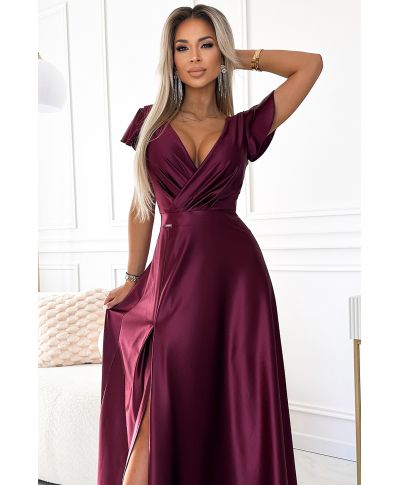 Vestito lungo elegante bordeaux - Crystal - Vestiti eleganti economici - Gogolfun.it