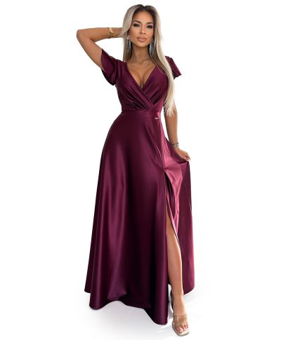 Vestito lungo elegante bordeaux - Crystal - Vestiti eleganti economici - Gogolfun.it