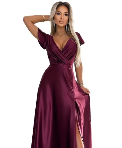 Vestito lungo elegante bordeaux - Crystal - Vestiti eleganti economici - Gogolfun.it