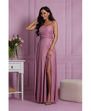 Vestito lungo elegante, rosa - Con spacco - Nathalie