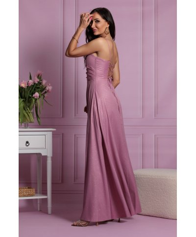 Vestito lungo elegante, rosa - Con spacco - Nathalie