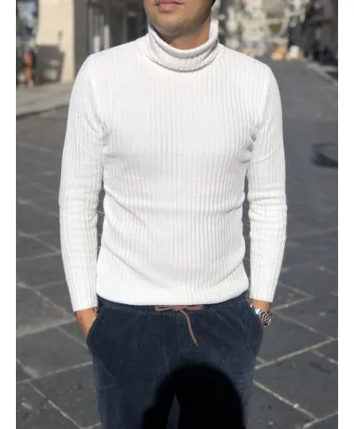 Maglione collo alto bianco - Elasticizzato - In ciniglia