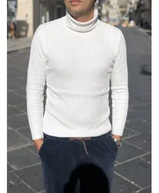 Maglione collo alto bianco - Elasticizzato - In ciniglia