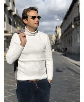 Maglione collo alto bianco - Elasticizzato - In ciniglia