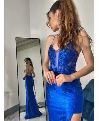Vestito lungo elegante - A sirena - Cobalto - Vestiti da cerimonia - Gogolfun.it