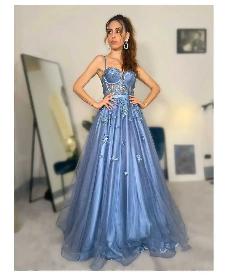 Vestito da cerimonia azzurro - Scollatura a cuore - Vestiti da cerimonia e diciottesimo compleanno - Gogolfun.it