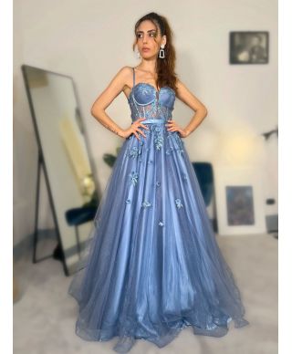 Vestito da cerimonia azzurro - Scollatura a cuore - Vestiti da cerimonia e diciottesimo compleanno - Gogolfun.it