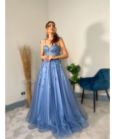 Vestito da cerimonia azzurro - Scollatura a cuore - Vestiti da cerimonia e diciottesimo compleanno - Gogolfun.it