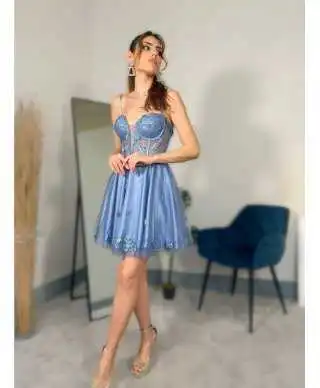 Vestito corto elegante, azzurro Vestiti corti da cerimonia - Gogolfun.it