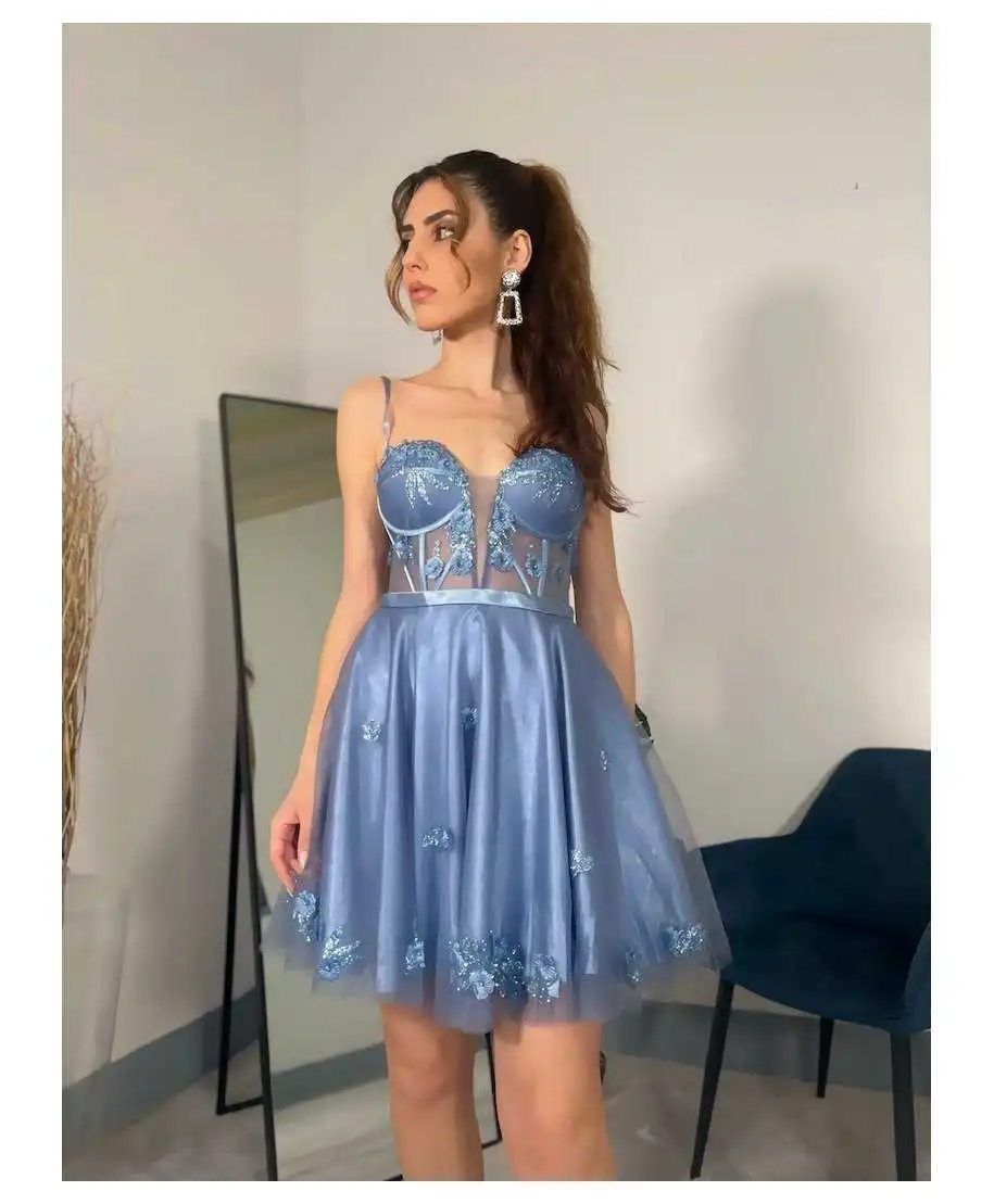 Vestito corto elegante, azzurro Vestiti corti da cerimonia - Gogolfun.it