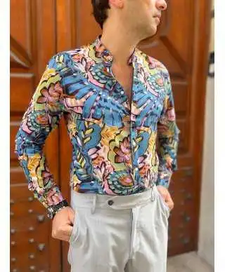 Camicia uomo fantasia - Collo coreano - Camcie uomo particolare - Abbigliamento uomo gogolfun.it
