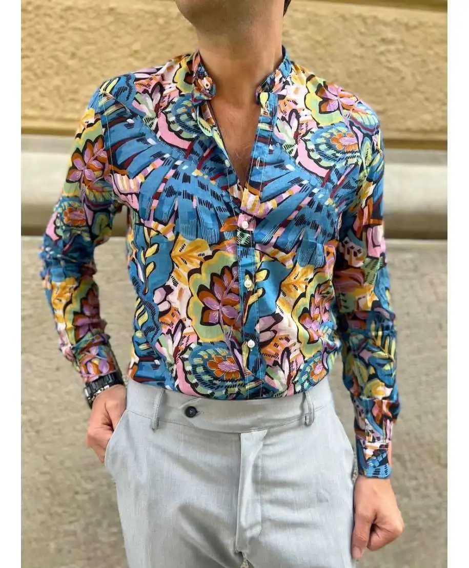 Camicia uomo fantasia - Collo coreano - Camcie uomo particolare - Abbigliamento uomo gogolfun.it