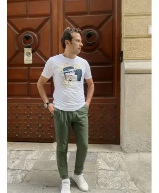 Pantaloni misto lino, verde militare - Key Jey