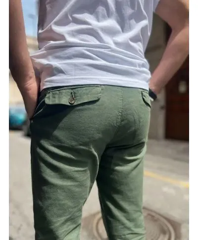 Pantaloni misto lino, verde militare - Key Jey