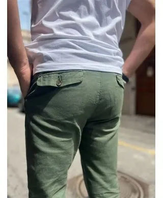 Pantaloni misto lino, verde militare - Key Jey