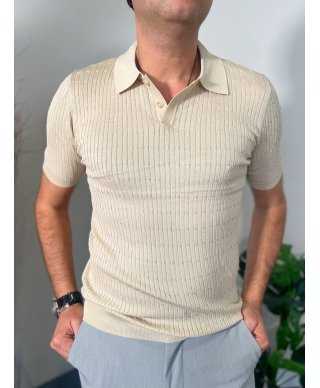 Polo uomo, beige con trecce
