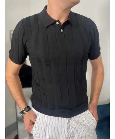 Polo uomo, nera con riga tinta su tinta