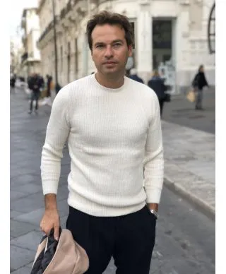 Maglione collo alto bianco - Elasticizzato - In ciniglia