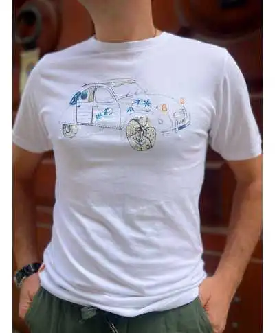 T shirt uomo, bianca con stampa diane ed inserti tessuto