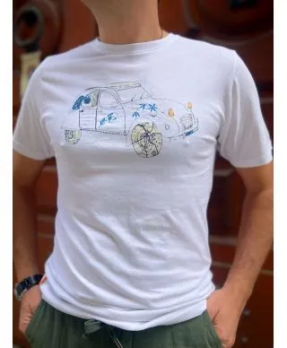 T shirt uomo, bianca con stampa diane ed inserti tessuto