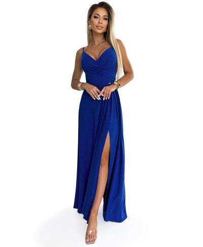 Abito elegante da cerimonia blu fiordaliso con riflessi luminosi - Chiara - gogolfun.it