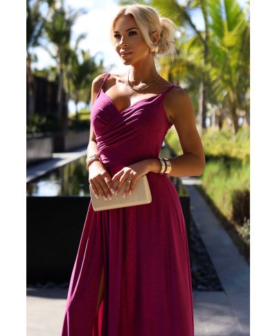 Abito elegante da cerimonia fucsia con spalline sottili e gonna ampia – Chiara - gogolfun.it