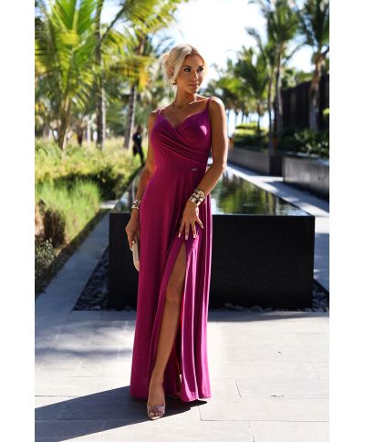 Abito elegante da cerimonia fucsia con spalline sottili e gonna ampia – Chiara - gogolfun.it