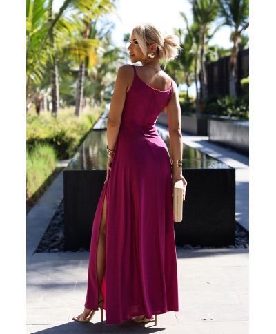 Abito elegante da cerimonia fucsia con spalline sottili e gonna ampia – Chiara - gogolfun.it