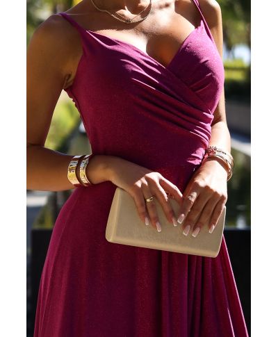 Abito elegante da cerimonia fucsia con spalline sottili e gonna ampia – Chiara - gogolfun.it