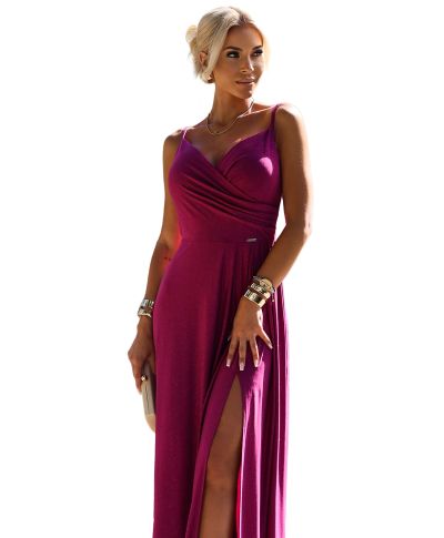 Abito elegante da cerimonia fucsia con spalline sottili e gonna ampia – Chiara - gogolfun.it
