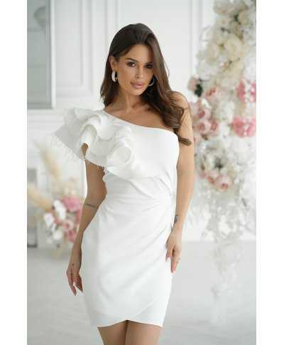 Vestito corto bianco monospalla - Fiora mini - Vestiti da sposa, matrimonio civile, comunione - Gogolfun.it