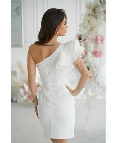 Vestito corto bianco monospalla - Fiora mini - Vestiti da sposa, matrimonio civile, comunione - Gogolfun.it