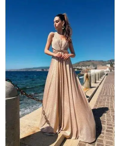 Vestito da cerimonia lungo, oro - Schiena scoperta - Abiti eleganti - Gogolfun.it