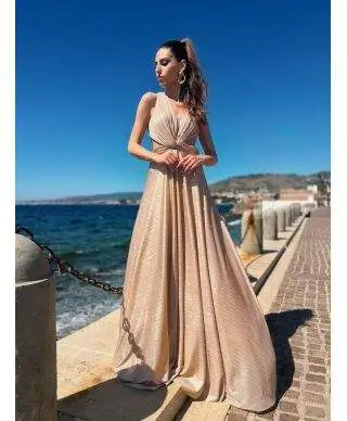 Vestito da cerimonia lungo, oro - Schiena scoperta - Abiti eleganti - Gogolfun.it