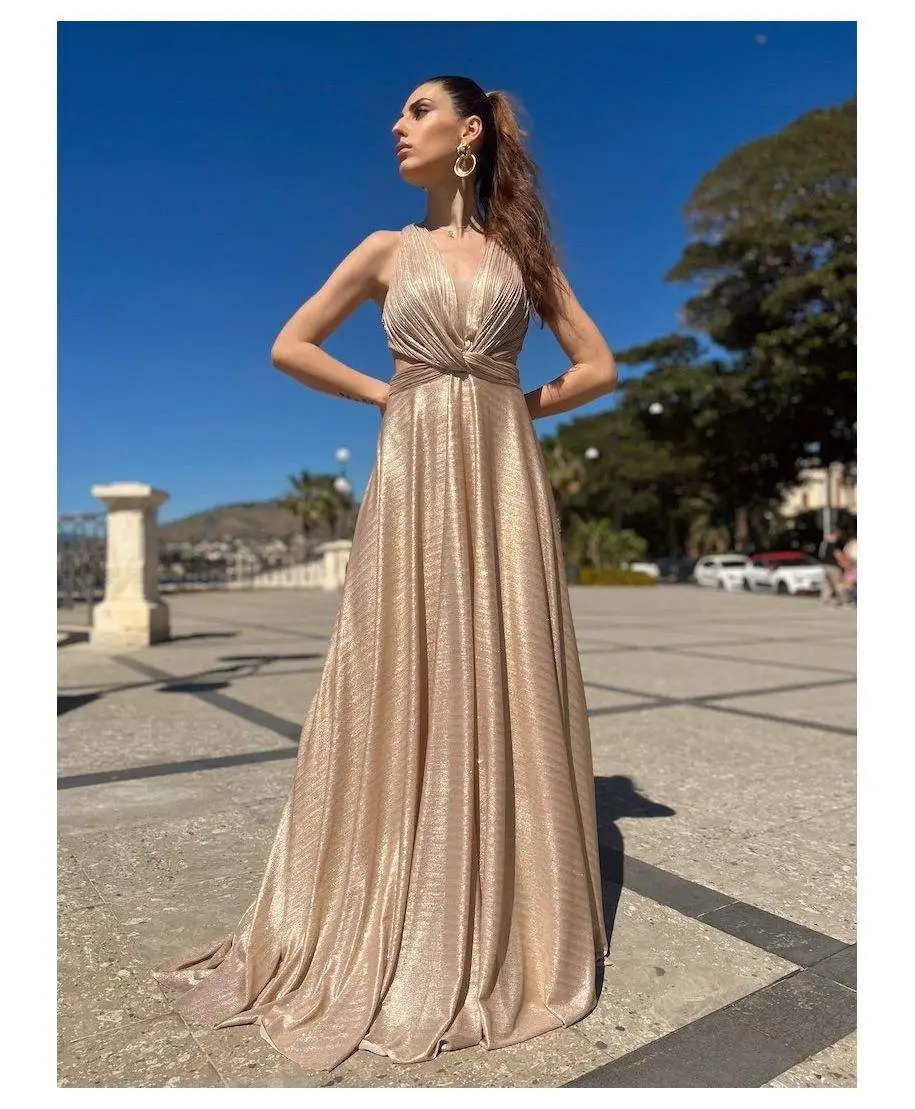 Vestito da cerimonia lungo, oro - Schiena scoperta - Abiti eleganti - Gogolfun.it