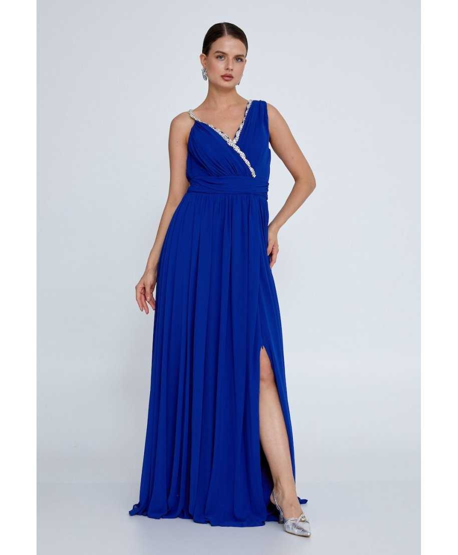 Abito da cerimonia donna blu, con spacco - Gogolfun.it